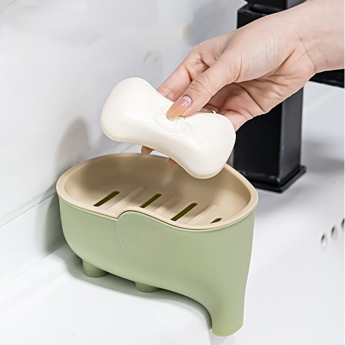 Soap Box Double Layer Cute Elephant Bathroom Accessories Home Decorative Children Students Waterproof Drain Rack