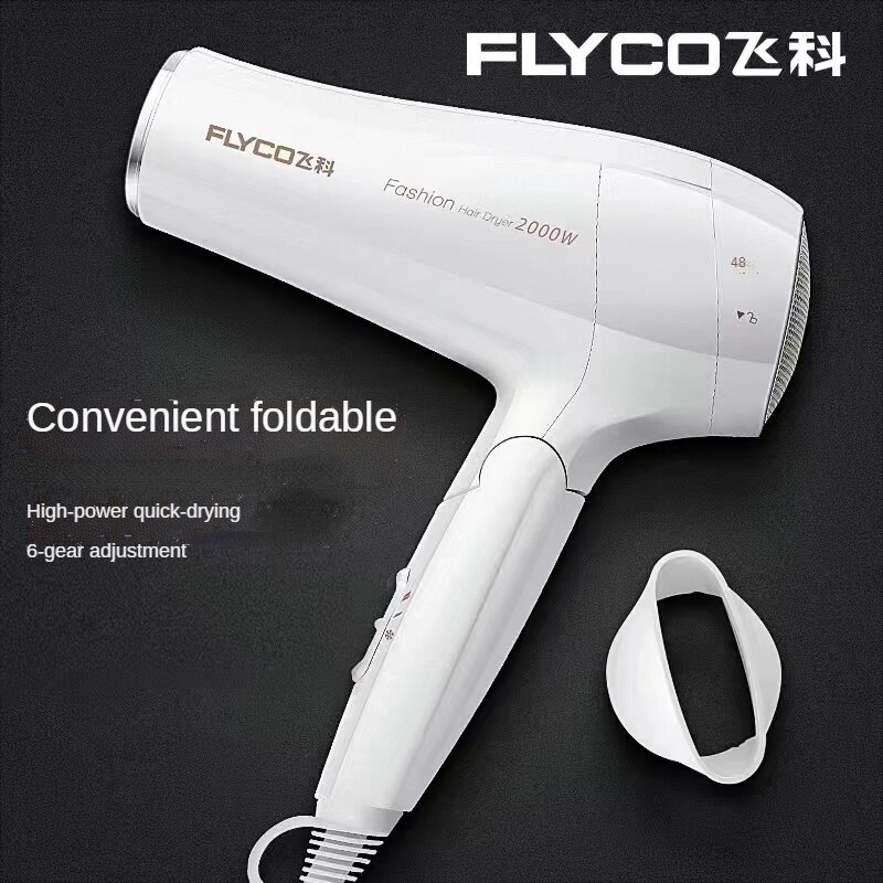 Flyco-secador de pelo plegable de iones negativos, 2000W, , Control de temperatura del viento frío y , herramienta de estilo multifuncional