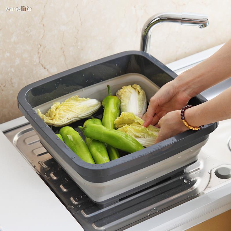 vanzlife Kitchen plastic washing basket household collapsible laundry basin wash basin sink folding telescopic wash fruit basket