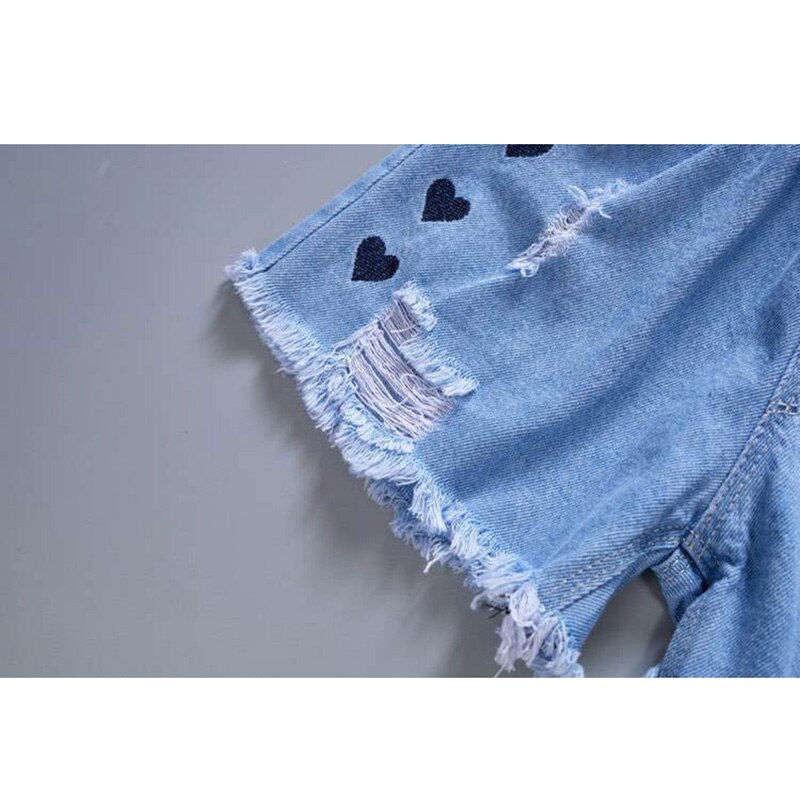 Kids Girl 5-12 Years Denim Shorts Summer Heart Print Elastic Waist Pants Girl Bottoms