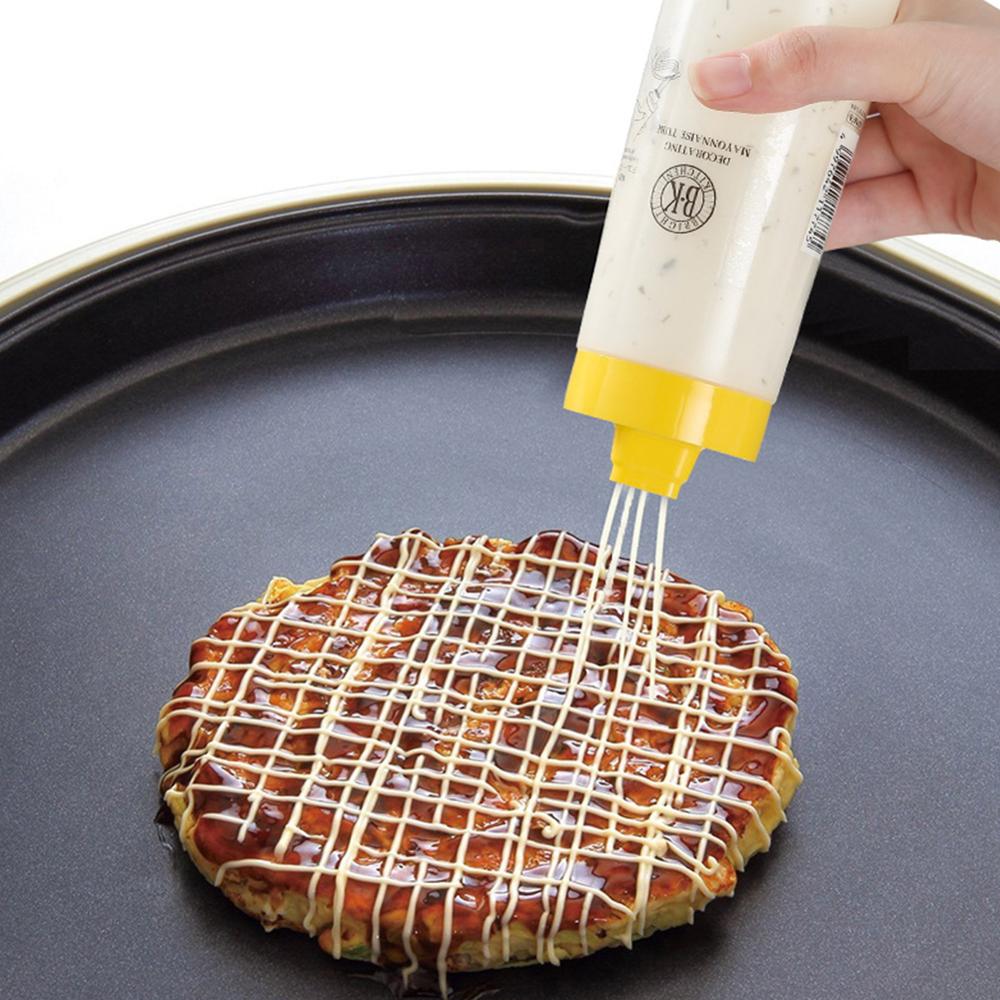 Bouteille de Condiment PE à 4 trous | Bouteille à presser en PE avec capuchon transparent pour Ketchup huile de moutarde, Mayo Castor outils de table