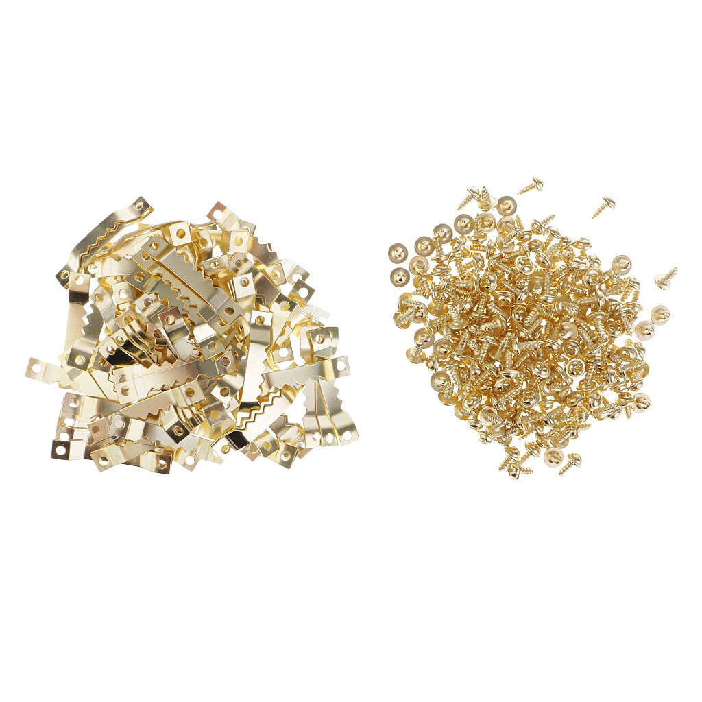 100 Set Golden Saw Tooth Hangers Hooks Fixings &amp; Screws For Photo Canvas Art