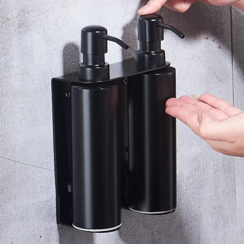 304 Stainless Steel Black Liquid Soap Dispenser Kitchen Sink Soap Container Bathroom Shampoo Box Wall Mounted Detergent Bottle