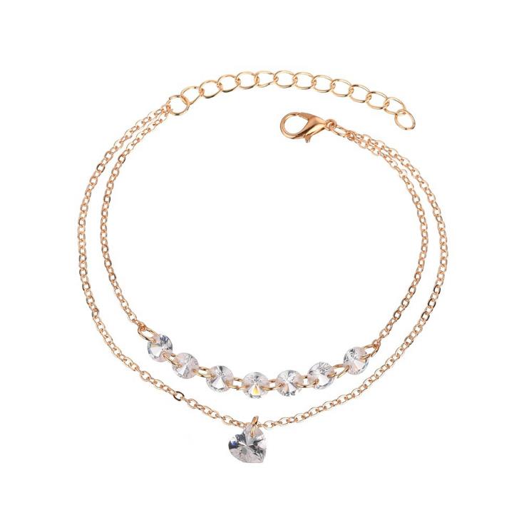 Korea Jewelry Multi-layer Crystal bead Heart Chain Bracelets For Women Girls Friendship Best CB007