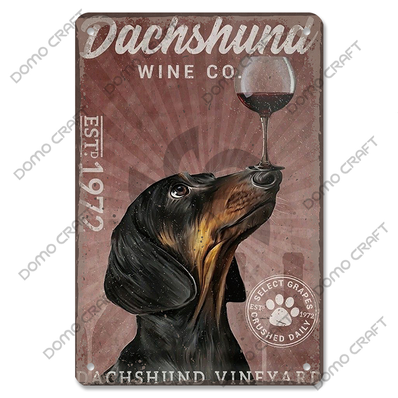 Póster de perros bonitos, carteles de Metal de estaño, placa de Metal Vintage Bulldog Dachshund, decoración artística de pared para cafetería, cocina, jardín y hogar: Azul