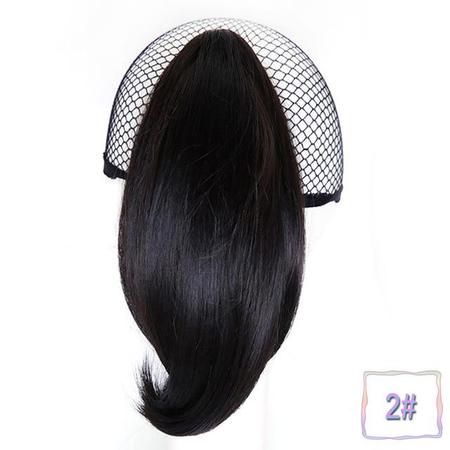 Coleta recta corta para mujer, cola de caballo sintética de alta temperatura, cola de pelo con cola de caballo negra y marrón: Color natural