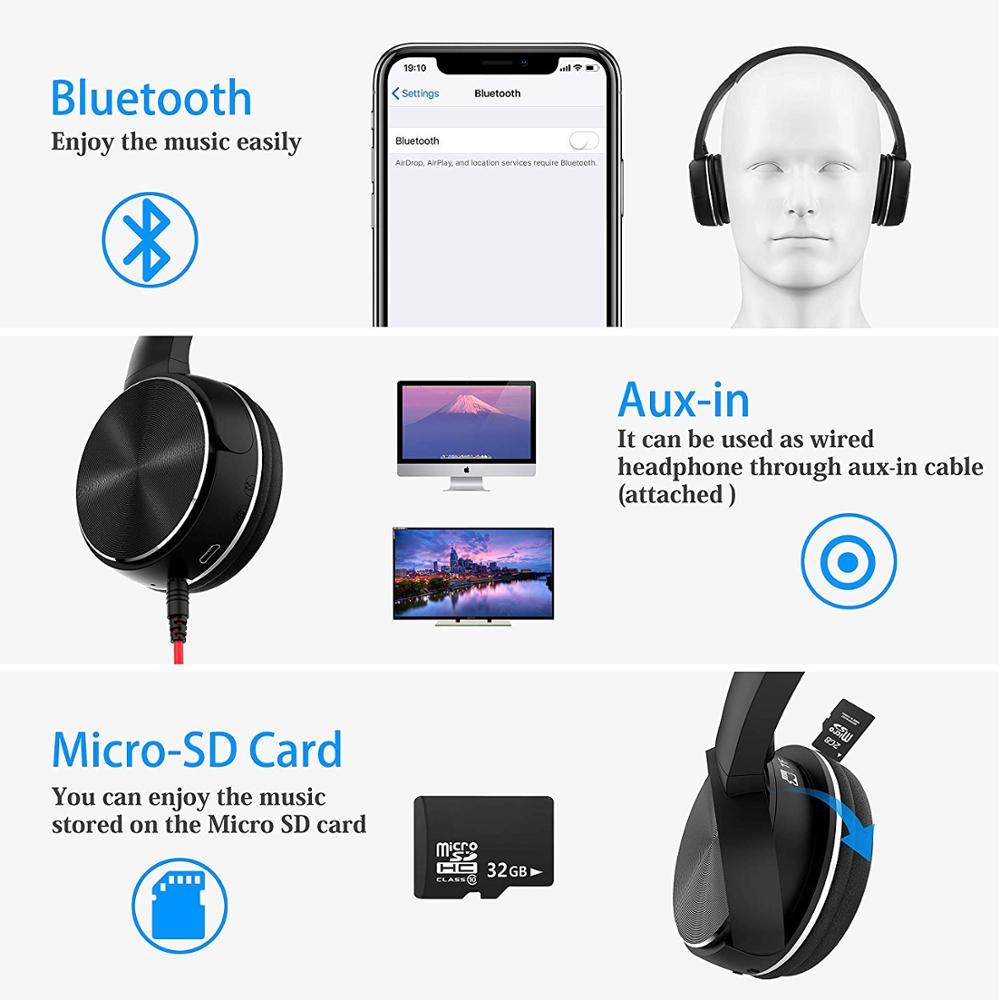 Fanshu Bluetooth Kopfhörer Sport Stereo Hände Frei Kopfhörer Über Ohr Drahtlose Musik Headset Unterstützung TF Karte FM Radio Mit Mic