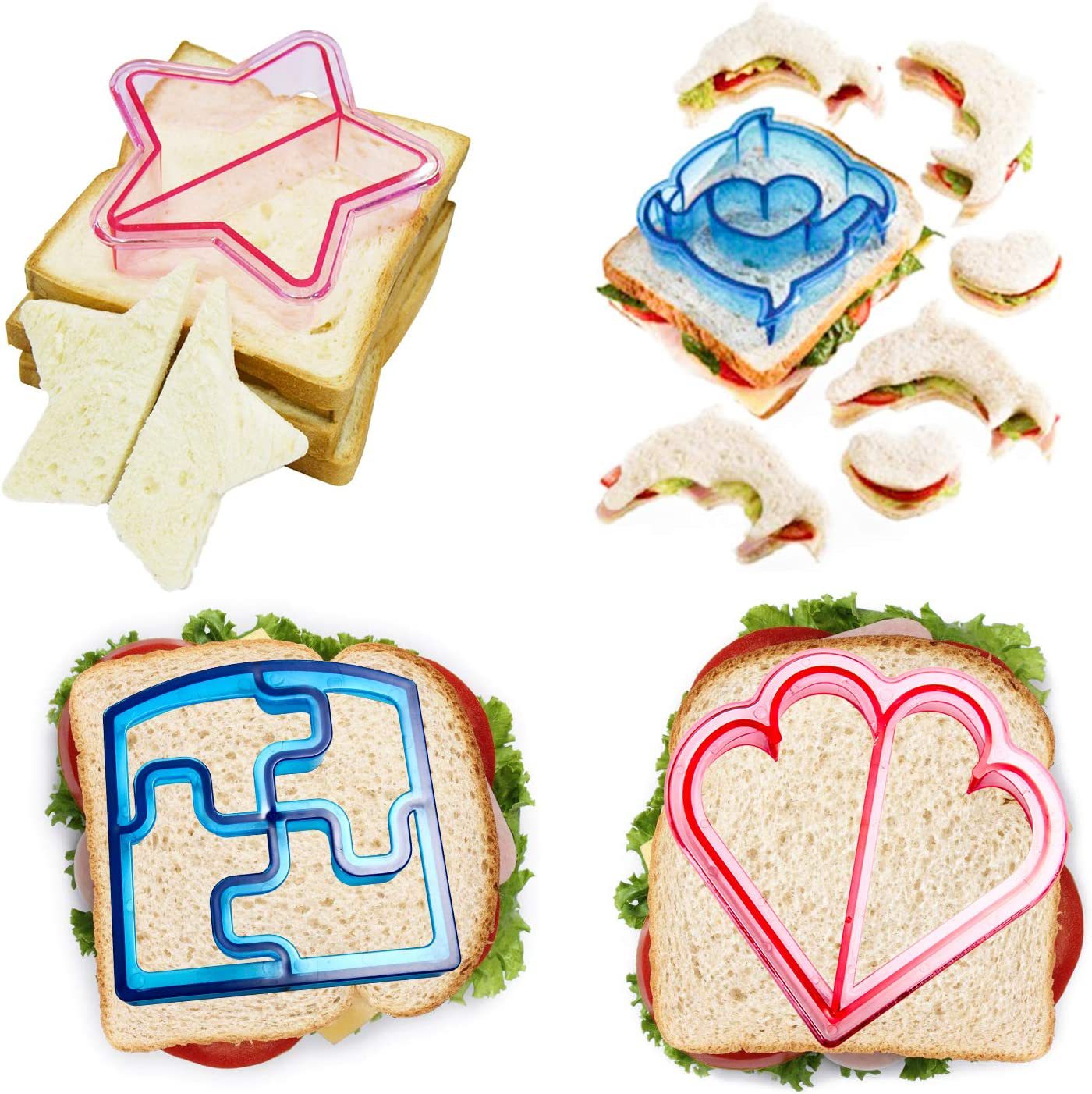 Molde cortador de sándwich con forma de corazón y estrella, cuchillo para pan, molde para galletas, sellador de sándwich, herramientas de pastelería para hornear, máquina para hacer almuerzo para niños