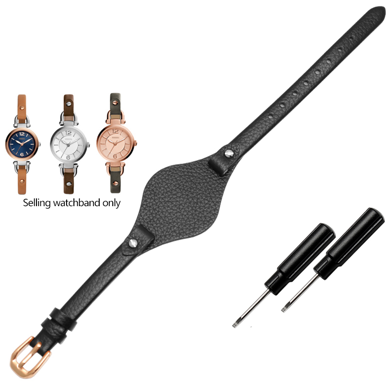 Correa de reloj de cuero de , 8mm, especial para correa femenina fósil ES3077 ES2830 ES3262 ES3060 ES4119 ES3148, pulsera Wonmen: Negro antiguo