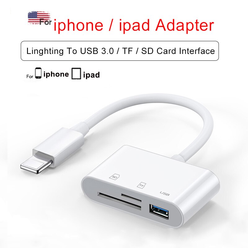 mikro sd kortleser sd kort adapter usb 3.0 multiminnepinne til iphone ipad ios 13 lyn hub til kamera adapter tastatur: Ip 1 til 3