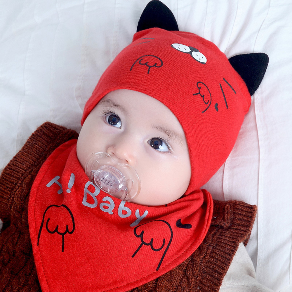 2 unids/set gorros de tejer de dibujos animados para niños Baberos para bebés niñas niños mantener el oído protectores funda gorro para la cabeza + Accesorios Para babero