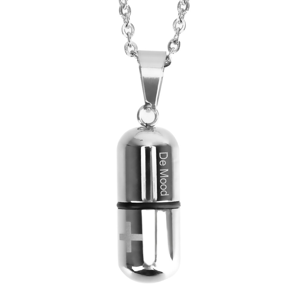 Unscrewable Pill Cross Pendant Titanium Steel Couple Capsule Pendant Stainless Steel Necklace: White