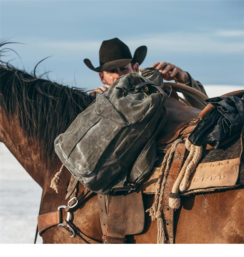 Retro rygsæk udendørs stor kapacitet rejserygsæk vandtæt olievoks lærred patchwork læder vandretaske