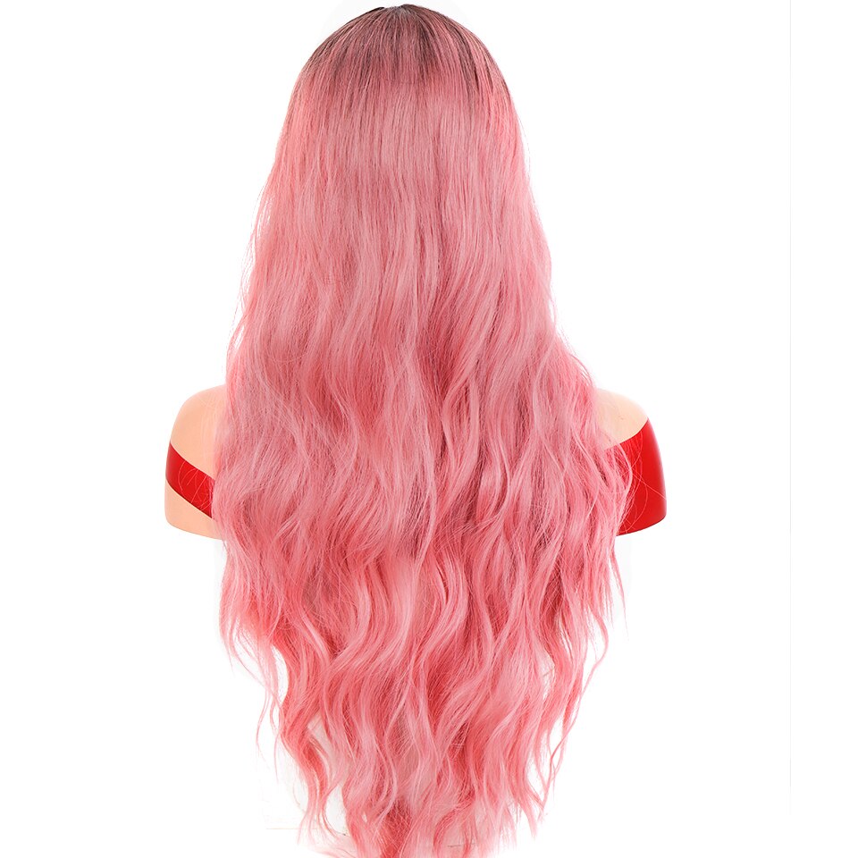 Houyan Lange Golvend Ombre Roze Goud Gekruld Cosplay Synthetische Braziliaanse Pruik Gekleurde Fiber Pruik Hoge Temperatuur: 1B/30HL