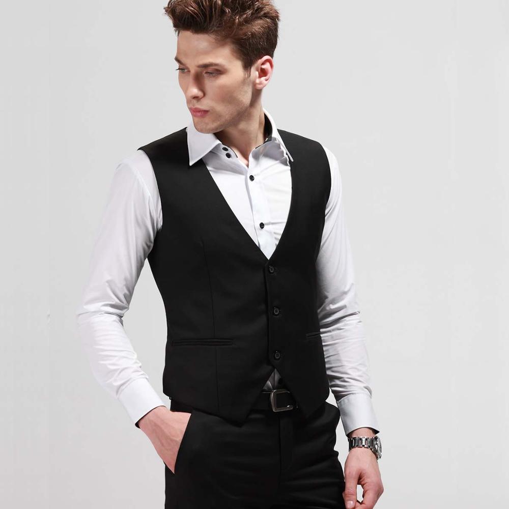 Men's Solid Vest Formal Dress Business Casual Slim Suit Vest Wedding Vest British Style Waistcoat Man Clothing: Black / XL