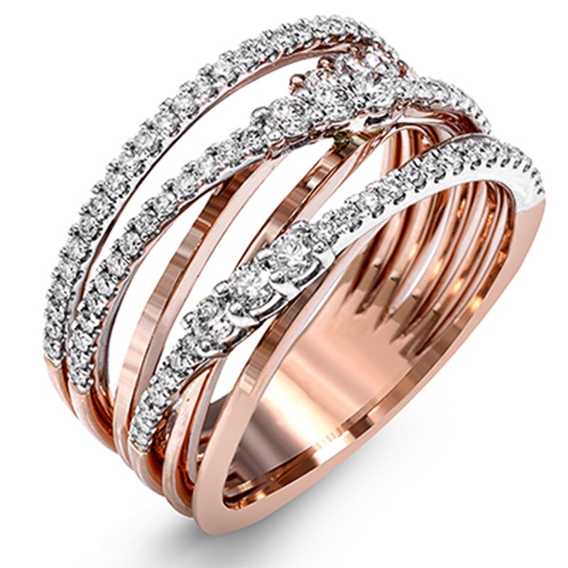 Huitan Rose Gold Color Cross Twine Women Ring Micro Paved Round Cut Stone Bridal Wedding Engagement Party Ring Statement Jewelry: 7