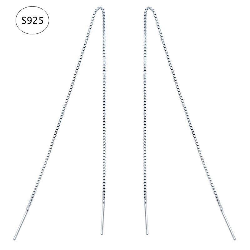 Minimalist Ear Thread Earrings 925-Sterling-Silver Long Chain Earrings for Women Delicate Silver Bar Earrings Threader