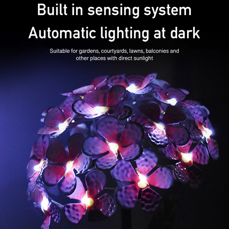 LED Solar Garden Light Artificial Hydrangea Simulation Flower Light Outdoor Lawn Landscape Stakes Lamps For Courtyard Decor
