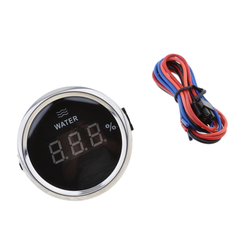 2 inch 52mm LED Digital Water Level Gauge 0-190 ohm, Liquid Tank Monitor for Marine Boat Car RV Truck, Chrome Black