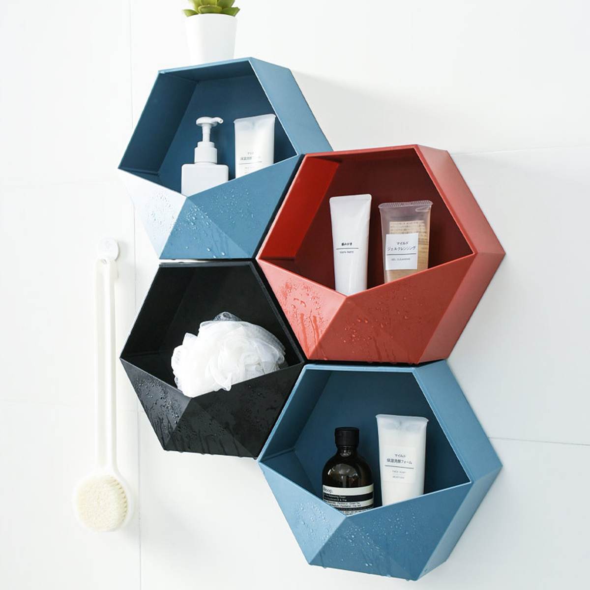 Aan de muur bevestigde geometrische wandplank thuis badkamer doe-het-zelf decoratie rek ornamenten organizer planten bloemen opbergrek