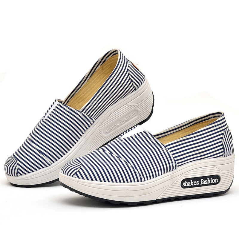 Compensées secouant baskets pour filles chaussures de balançoire Slip-On femmes toile chaussures vichy peu profond Alpargatas été