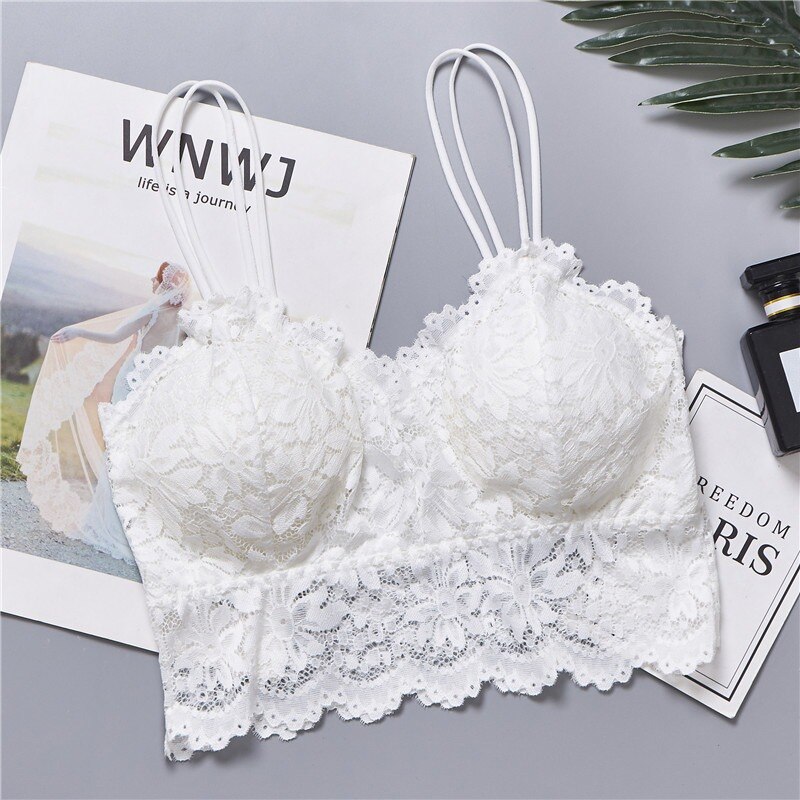 Women Sexy Lingerie Lace Floral Bralette Bra Tank Camis Underwear Lace Bra Crop Tops Brassiere T1: white / M