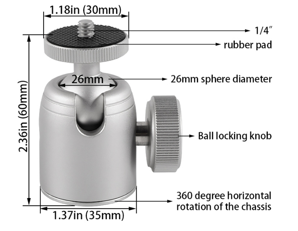 Metal Mini spherical small pan tilt 360 degree panoramic rotatable SLR camera pan tilt tripod mobile phone pan tilt