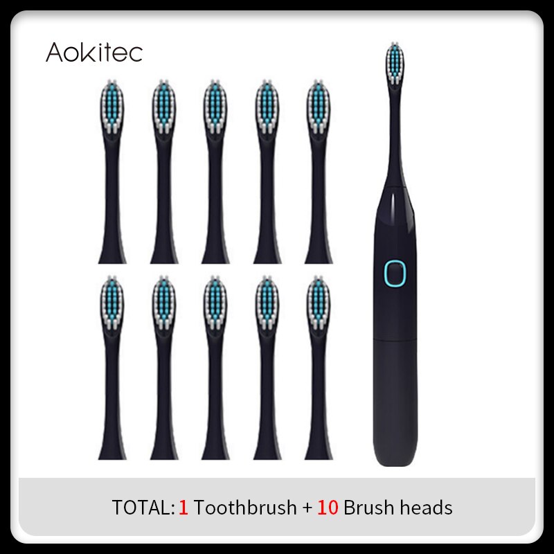 Aokitec Electric Sonic Toothbrush 50% OFF Replacement Heads Battery Automatic Waterproof Tooth Brush Deep Cleaning Oral Hygiene: Black3