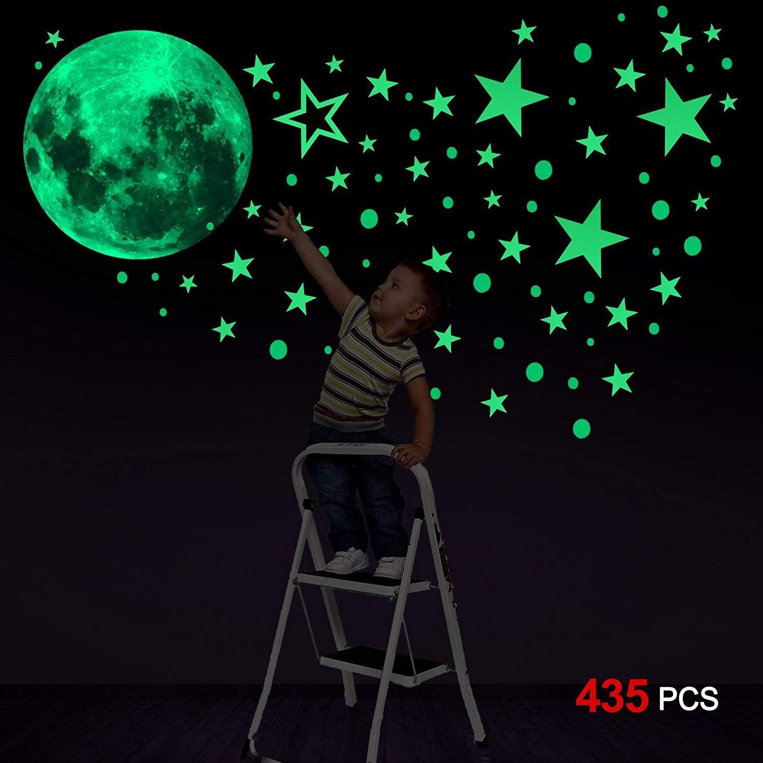 435 Stuks Lichtgevende Sticker Lichtgevende Maan Dot Star Muur Plafond Decal Mural Ontspannen Sfeer Slaapkamer Woonkamer Decoratie