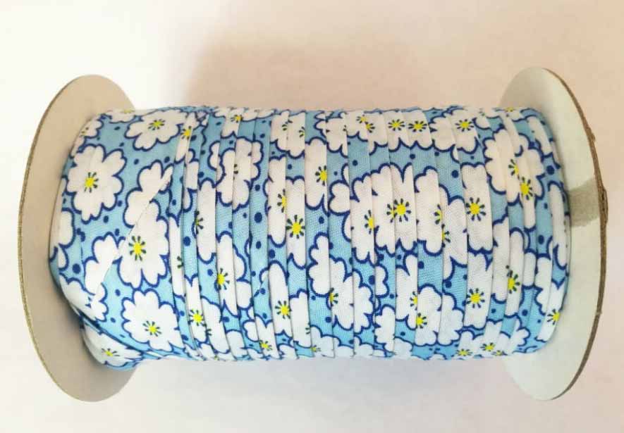 Polyester 3/4 "(20mm) bloemenprint Satijn Bias Tape Biais Voor DIY Kledingstuk Naaien En Trimmen 25 yard/roll: blue