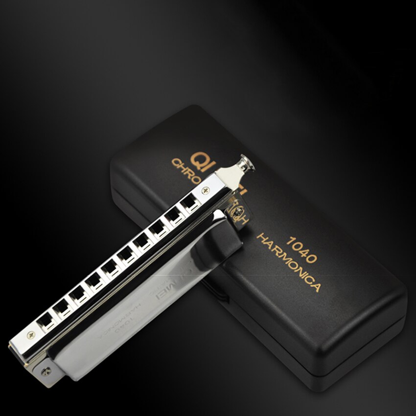 Chromatic Harmonica 10 Holes/40 Tones Sliver Wind Instrument Mouth Organ QIMEI Musical Instruments