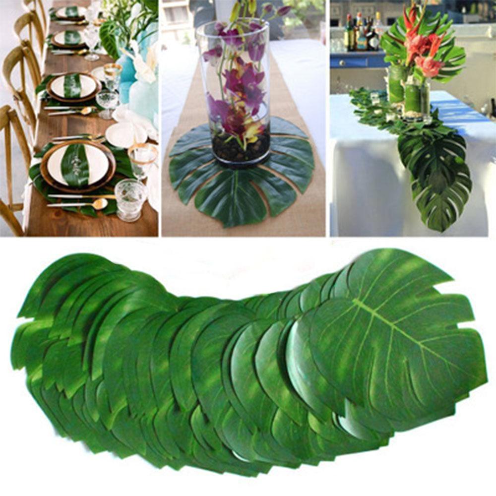 12 stk/parti sommer tropisk festdekoration kunstige palmeblade hawaiian luau fest jungle strand tema fest dekoration hawaii