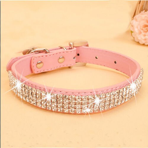Bling Rhinestone Puppy Cat Collars Adjustable Leather Collar For Small Medium Dogs Cats Chihuahua Pug S M L Size