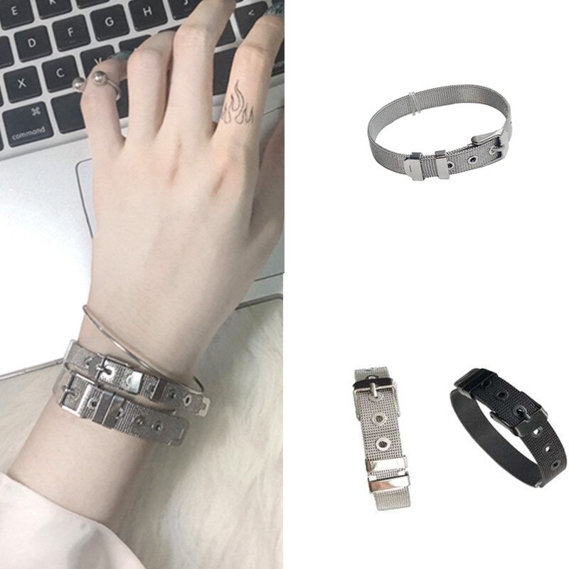 Huanzhi Vergulde Armband Riem Gesp Ketting Overdreven Metalen Armband Voor Vrouwen Meisjes Verstelbare Sieraden