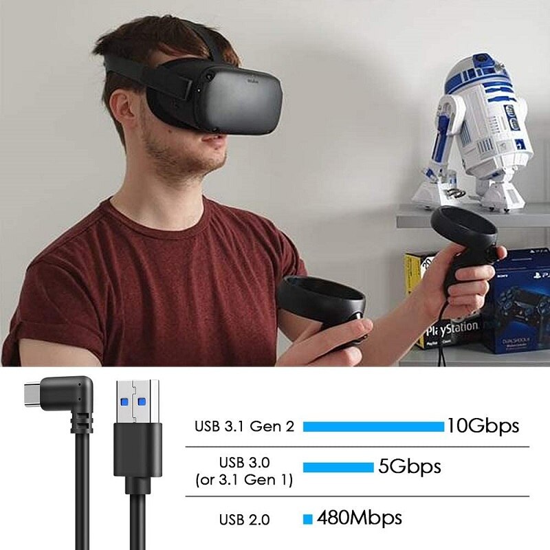 3M/5M linea dati cavo di ricarica per Oculus Quest/2 collegamento VR cuffia USB 3.1 tipo C trasferimento dati USB-A tipo-c cavo VR accessorio