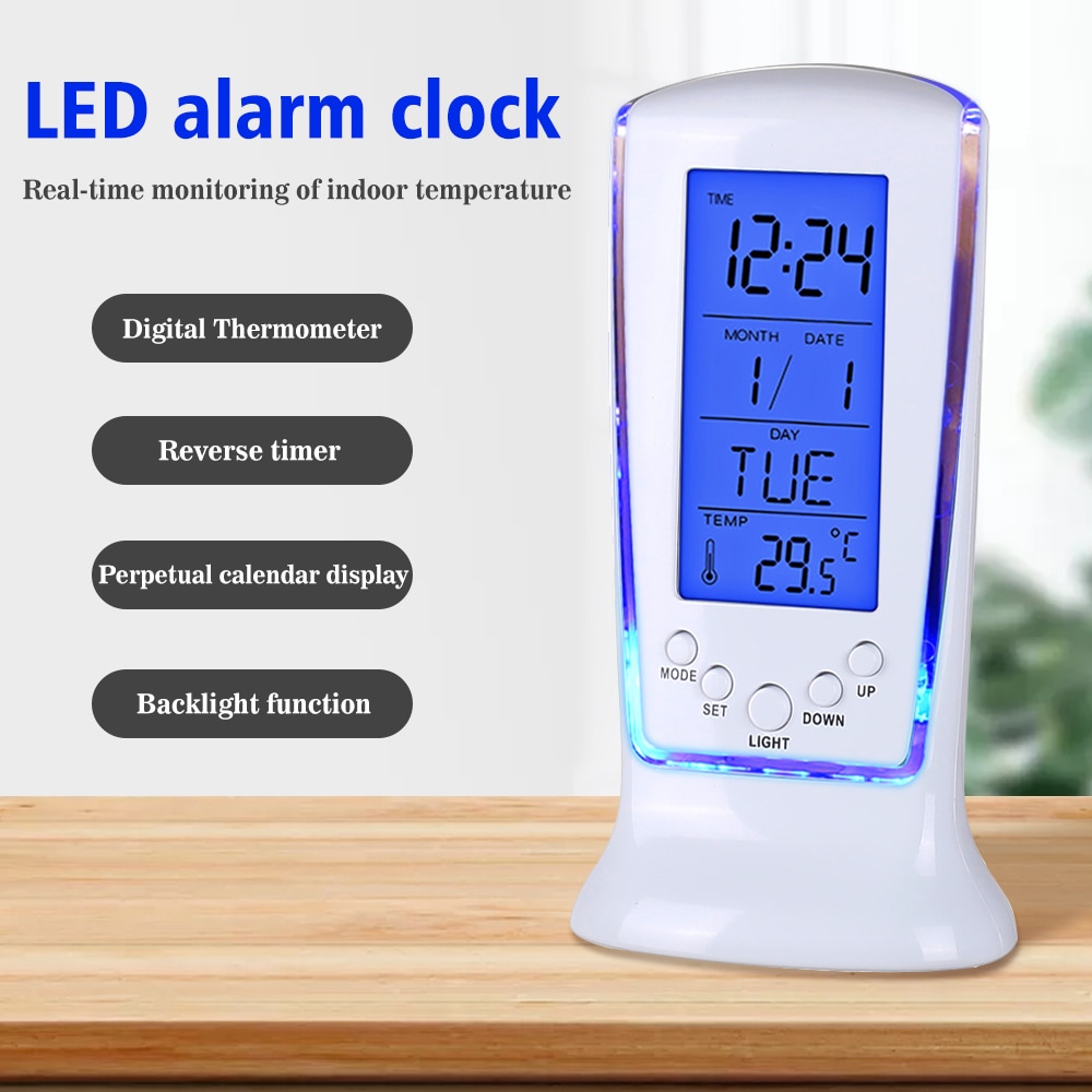 Elektronische Klok Draadloze Tafel Klok Mini Led Backlit Wekker Kalender Temperatuur Datum Week Display Bureauklok