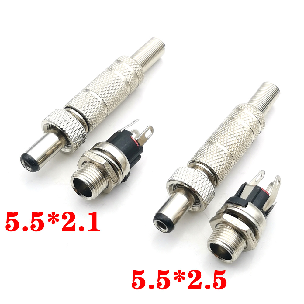 5 uds 5,5x2,5mm 5,5x2,1mm DC 12V conector de alimentación macho enchufe hembra adaptador de conector de Metal con bloqueo de rosca 5,5*2,1 5,5*2,5