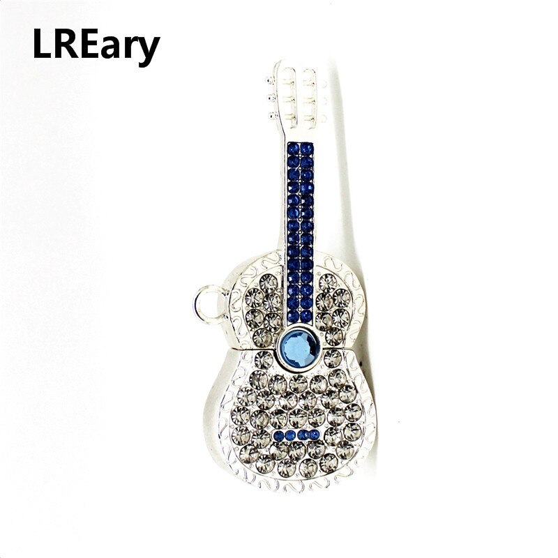 Kryształ gitara USB 2.0 dysk Flash metalowy naszyjnik pendrive 8GB 16GB 32GB 64GB dysk Flash USB notacja muzyczna Pen Drive: 16 gb / Silver blue
