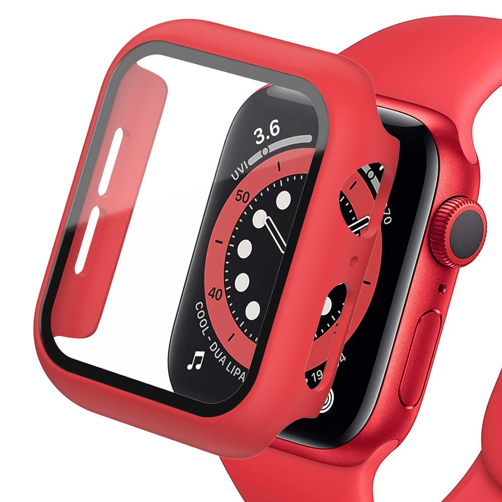 Glass+cover For Apple Watch 7 case 45mm 41mm iWatch case Accessorie PC bumper+Screen Protector Apple watch series 7 case: red / 41mm series 7