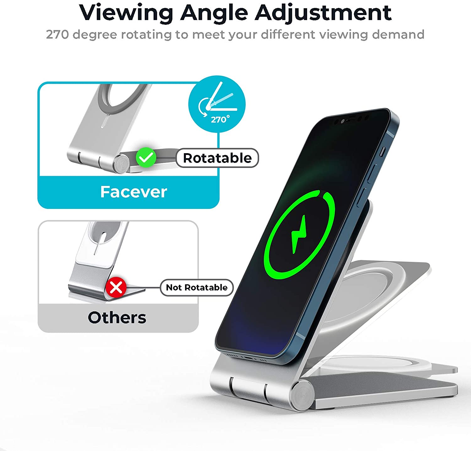 Magnetic Phone Charger Stand Holder for iPhone 12 Series - Foldable Wireless Charging Dock Base