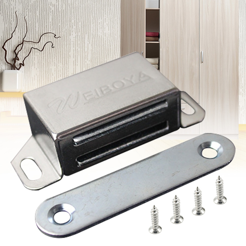 4 pièces Bruit Réduire Fermeture De Porte Meuble Prise Magnétique À tablettes Coulissantes pour charges Lourdes Home Hardware Loquets En Acier Inoxydable Cuisine