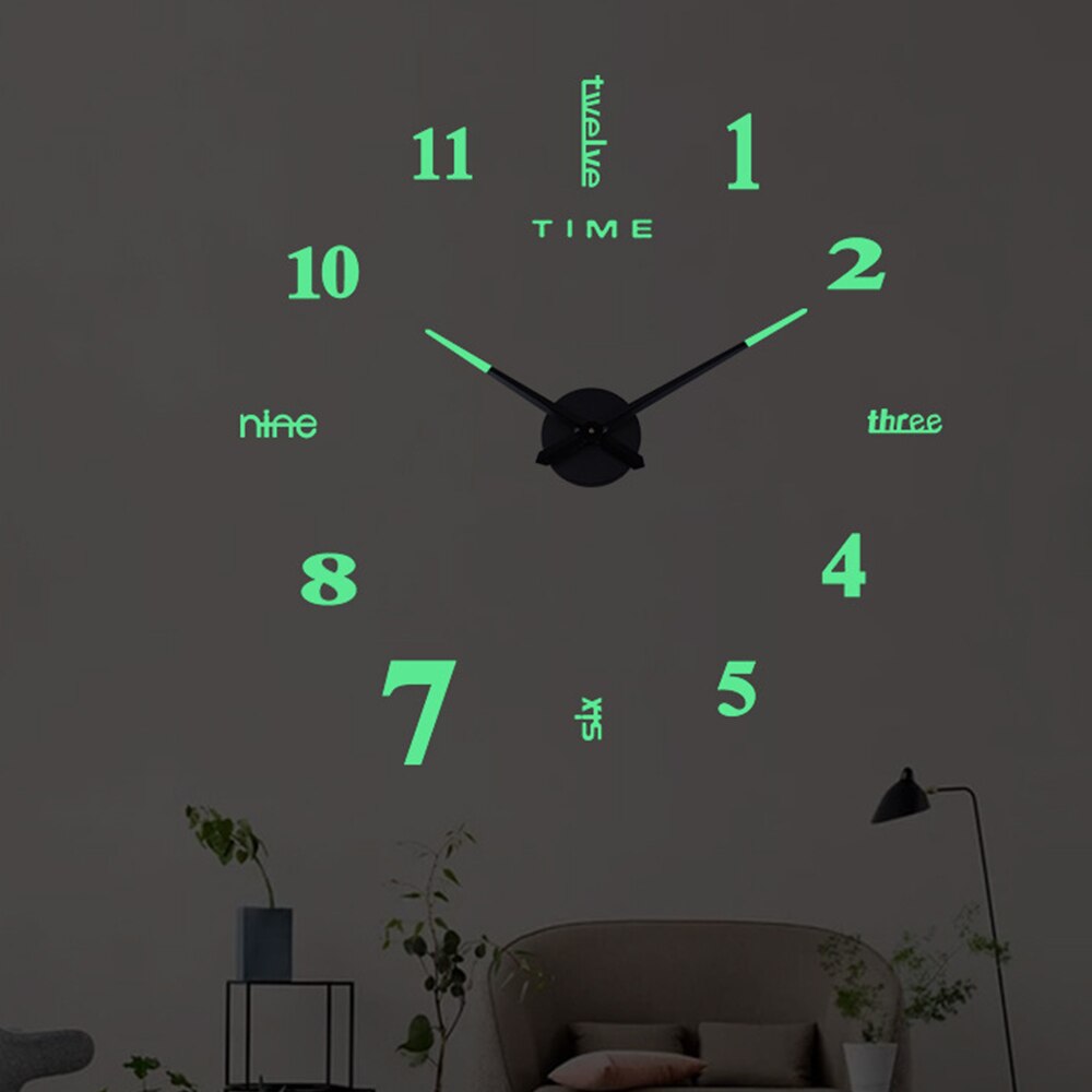 Horloge murale lumineuse 3d sans poinçon, décoration murale fluorescente dans l&#39;obscurité, décoration murale auto-adhésive pour la maison