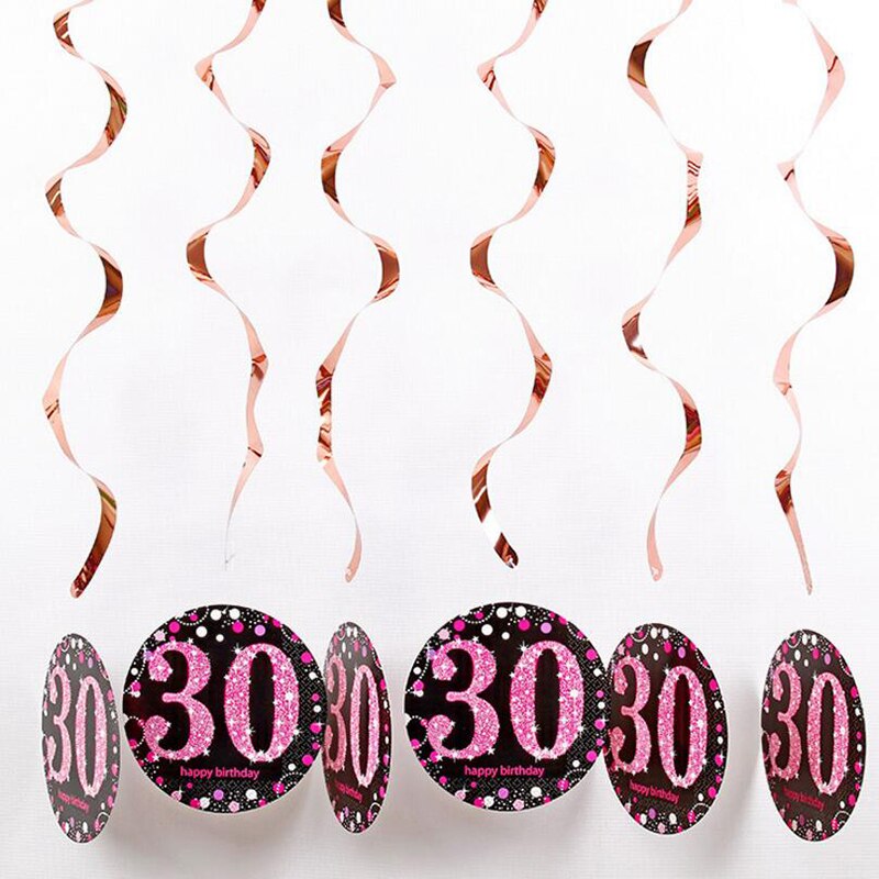 6pcs/set PVC Spiral Happy Birthday Swirl 18 21 30 40 50 60 70 Years Old Hanging Birthday Party Decorations Colored Ribbon: 30-pink