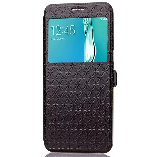 Cover Case For Samsung Galaxy S6 Edge Plus G9280 S6edge+ Flip PU Leather Shell S6 Edge G9250 Rhombus Holster Bag Window Stand: For SM S6 edge G9350 / Black