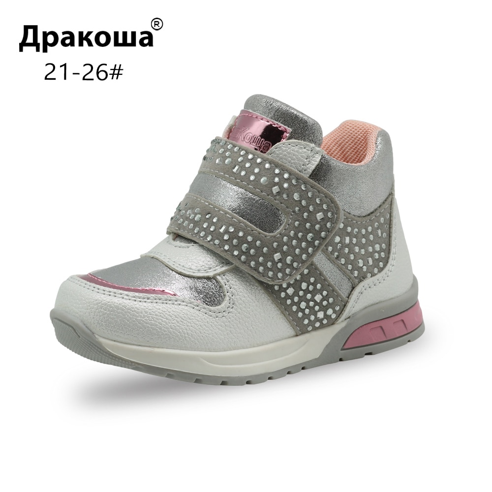 Apakowa-bottines à strass pour filles, chaussures à la , souples de printemps, pour filles, chaussures de marche en plein air, antidérapantes