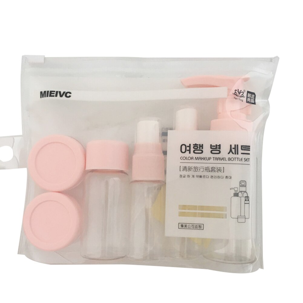 Set van 7 hervulbare lege cosmetische lotion spray flessen voor op reis. kan gebruikt worden om de meeste vloeistoffen te doseren en te bewaren.