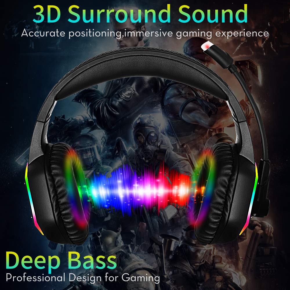 K-15 Gaming Headsets Big Headphones with Light Microphone Stereo Earphones Deep Bass for PC Computer Gamer Laptop PS4 Games