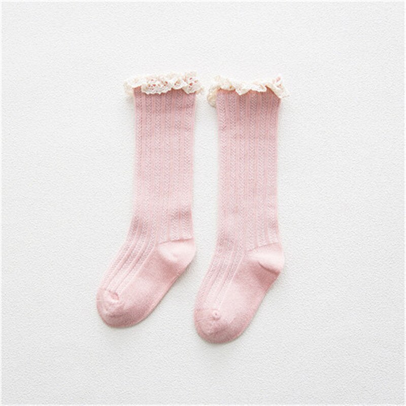 Calcetines hasta la rodilla con volantes de encaje para niños y niñas, medias largas y suaves de algodón, calentadores de piernas de 1 a 8 años, novedad