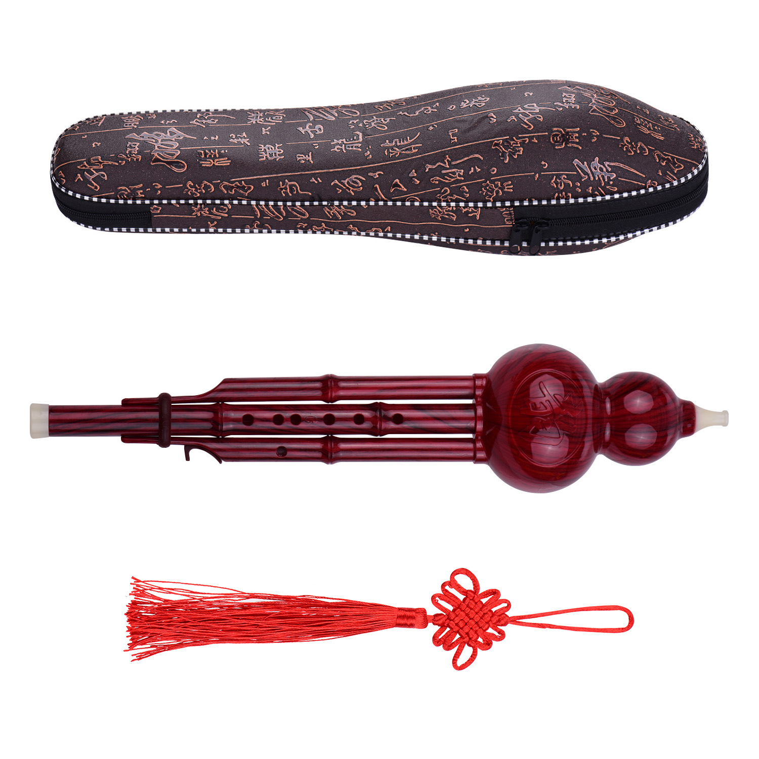 Hulusi-Flauta de resina de 2 tonos para principiantes, instrumento tradicional chino con funda de transporte de nudo chino: Red