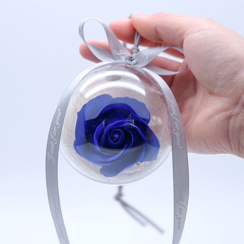 Evig blomst rose glas krystalkugle kunstig blomst bryllup simulation evigt liv roser bold med nøglering romantisk: Safir